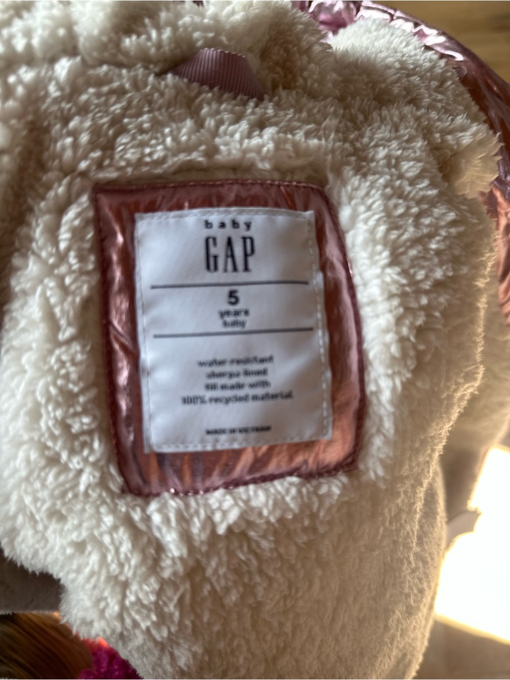GAP Metallic Rose Puffer Jacket with Sherpa Hood - Picture 4 of 4